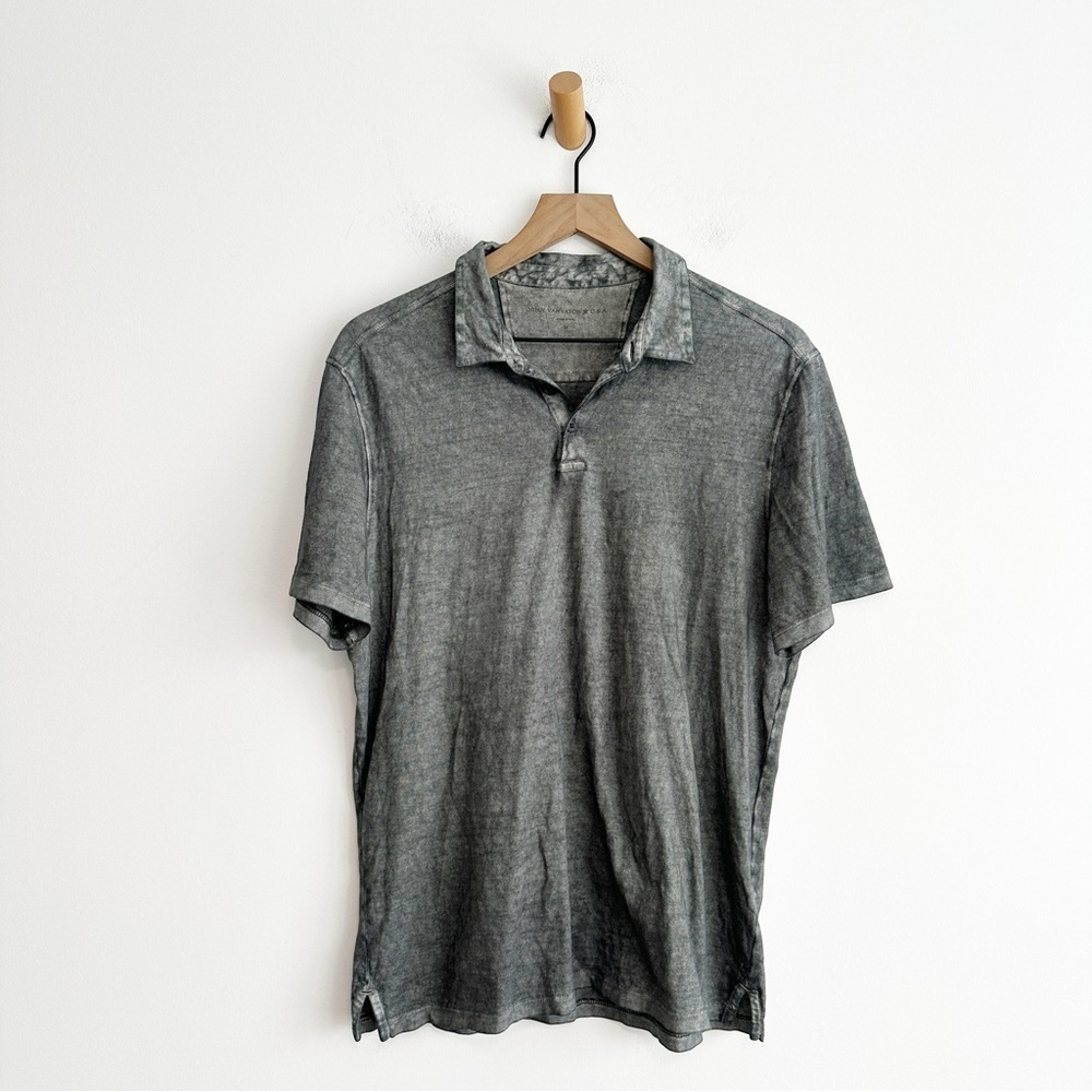 John Varvatos Star USA Polo Shirt Short Sleeve Gray Acid Wash Men's Medium